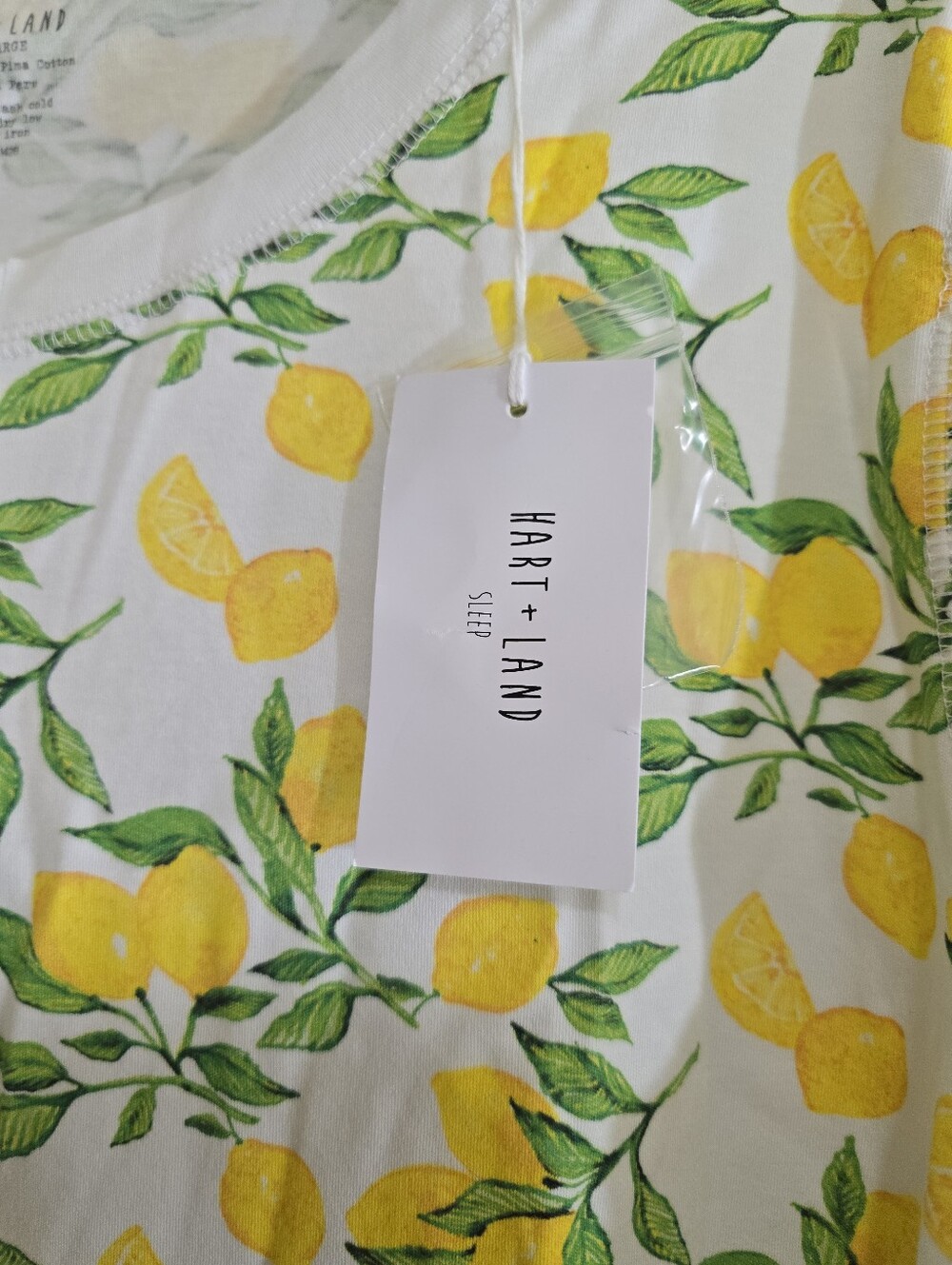 NWT Hart + Land Lemon Print Pima Cotton Pajama Henley Top XXL Natural Fabric - Picture 4 of 6